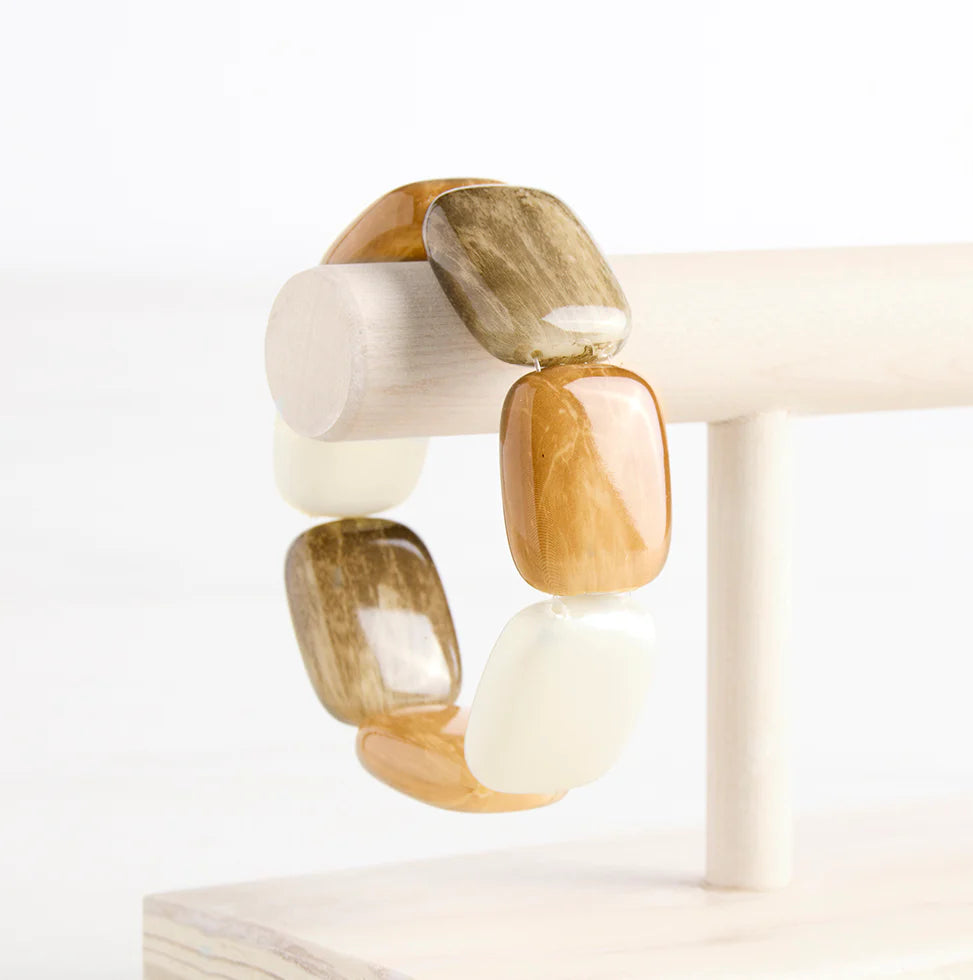 Hot Girl Pearls Chicklet Cooling Bracelet -Sand & White & Slate Size 6