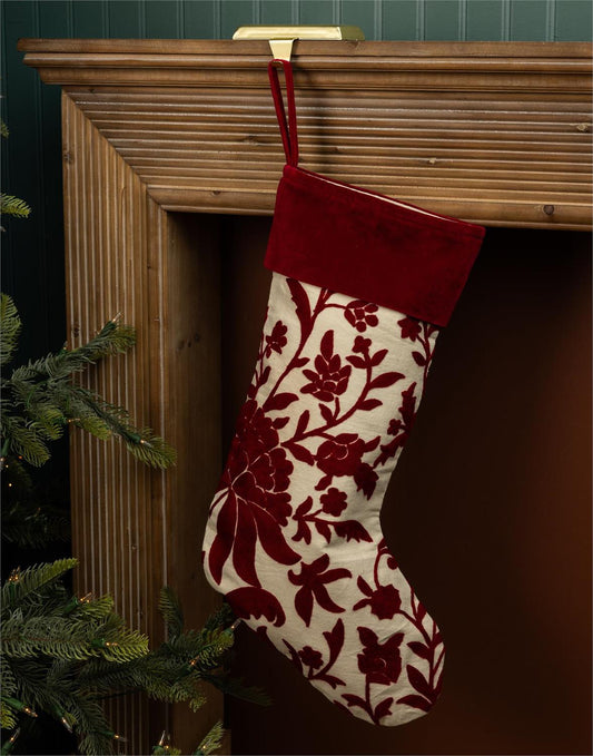 Crewelwork Red Floral Stocking