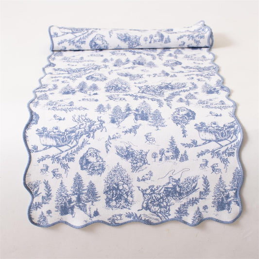 Frosted Blue Pine Toile Table Runner