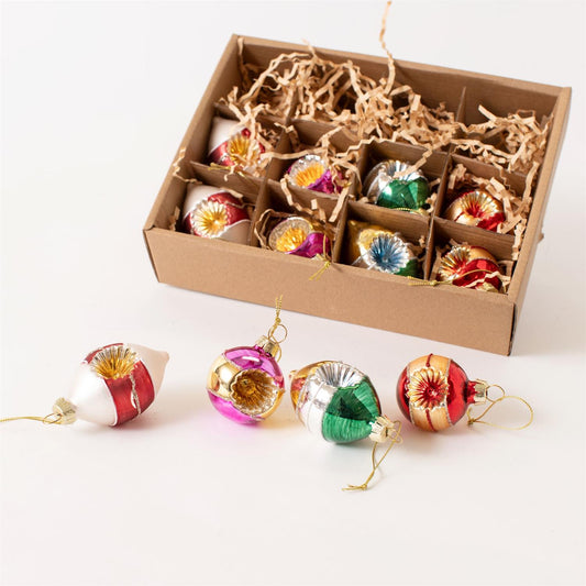 Vintage Holiday Mini Ornaments, Boxed Set of 12