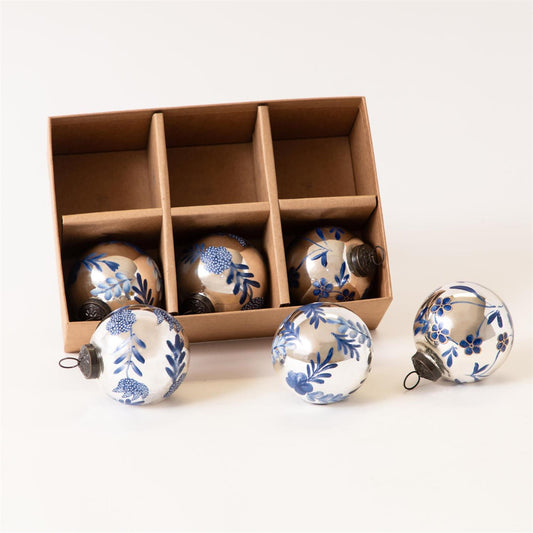 Midnight Bloom Glass Ornaments, Boxed Set of 6