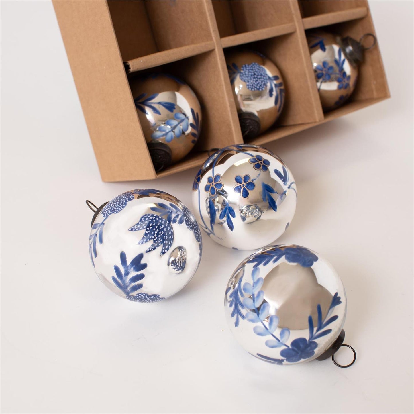 Midnight Bloom Glass Ornaments, Boxed Set of 6