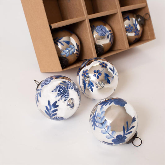 Midnight Bloom Glass Ornaments, Boxed Set of 6