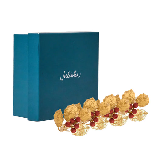 Juliska Forest Walk Multicolor Holly with Berries Napkin Rings (Assort. Set of 4)