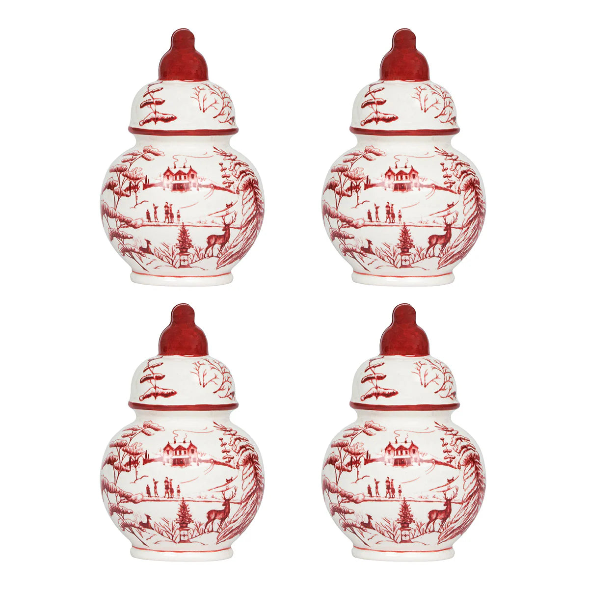 Juliska Country Estate Winter Frolic Ruby Ginger Jar Place Card Holders (Set of 4)