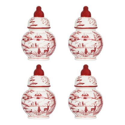 Juliska Country Estate Winter Frolic Ruby Ginger Jar Place Card Holders (Set of 4)