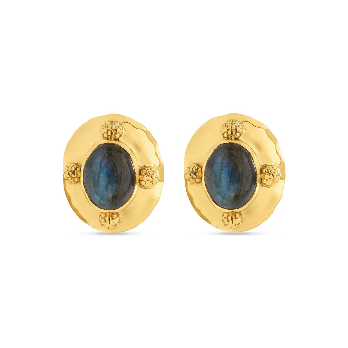 Oval Stud Earrings in Gold & Blue Labradorite, Capucine de Wulf