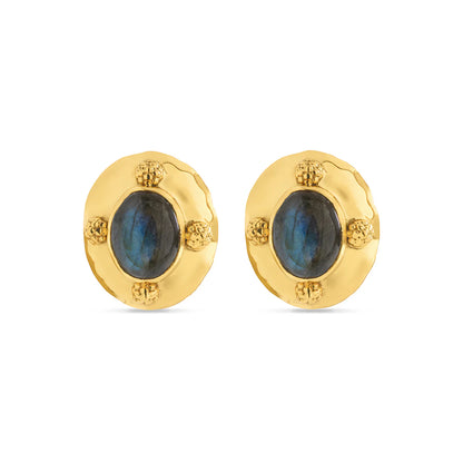 Oval Stud Earrings in Gold & Blue Labradorite, Capucine de Wulf