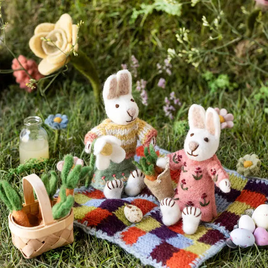 Small White Girly Bunny with Carrot Basket