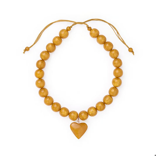 Honey Yellow Emery Large Adjustable Beaded Heart Resin Necklace