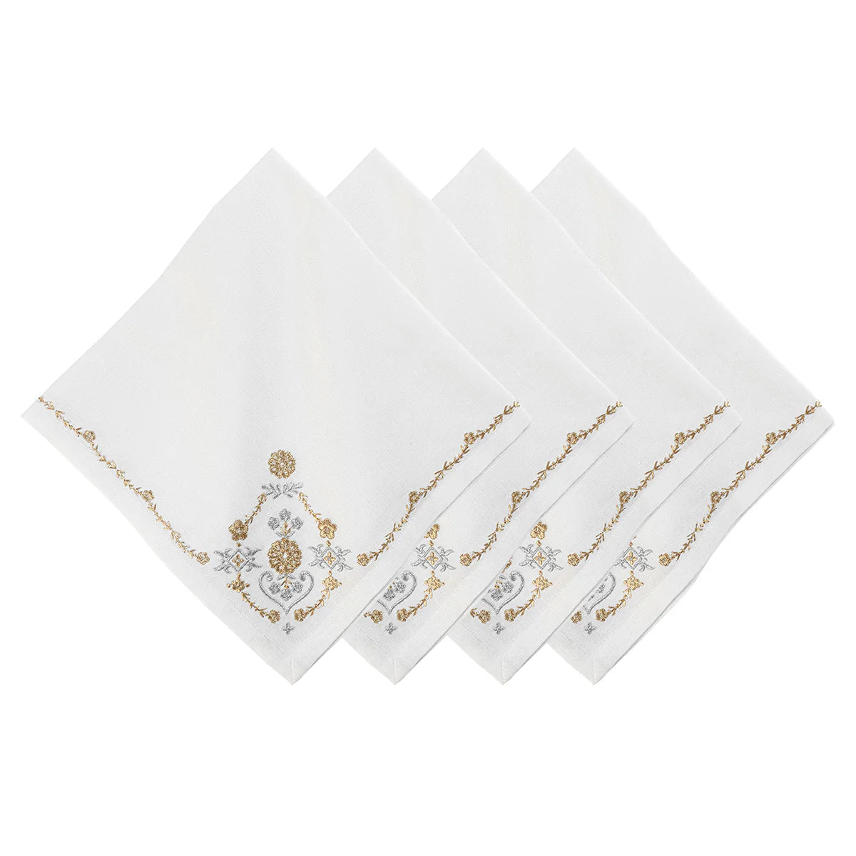 Juliska Heidi Metallic Gold & Silver Embroidered Napkins (Set of 4)