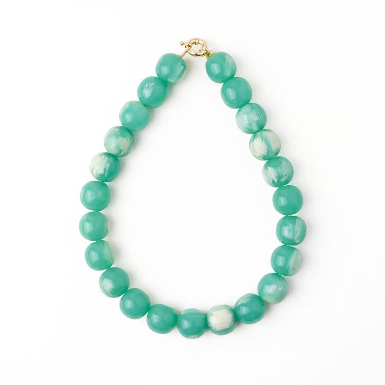Aquamarine Green Iris Large Resin Bead Necklace
