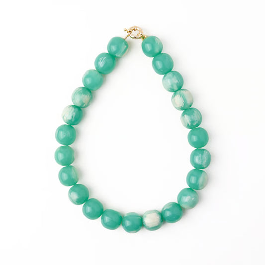 Aquamarine Green Iris Large Resin Bead Necklace
