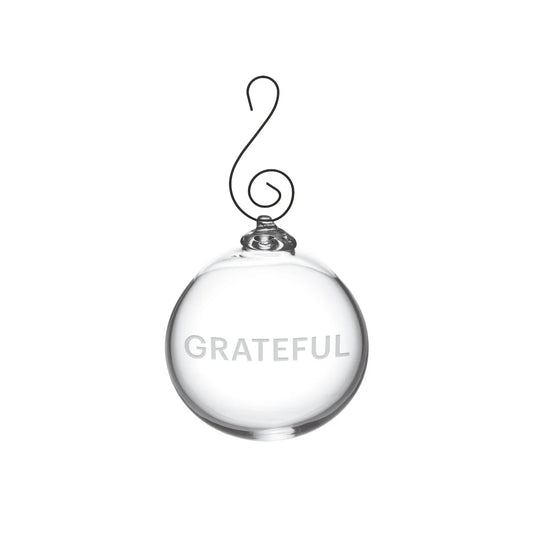 Simon Pearce Engraved "Grateful" Round Ornament, Gift Boxed