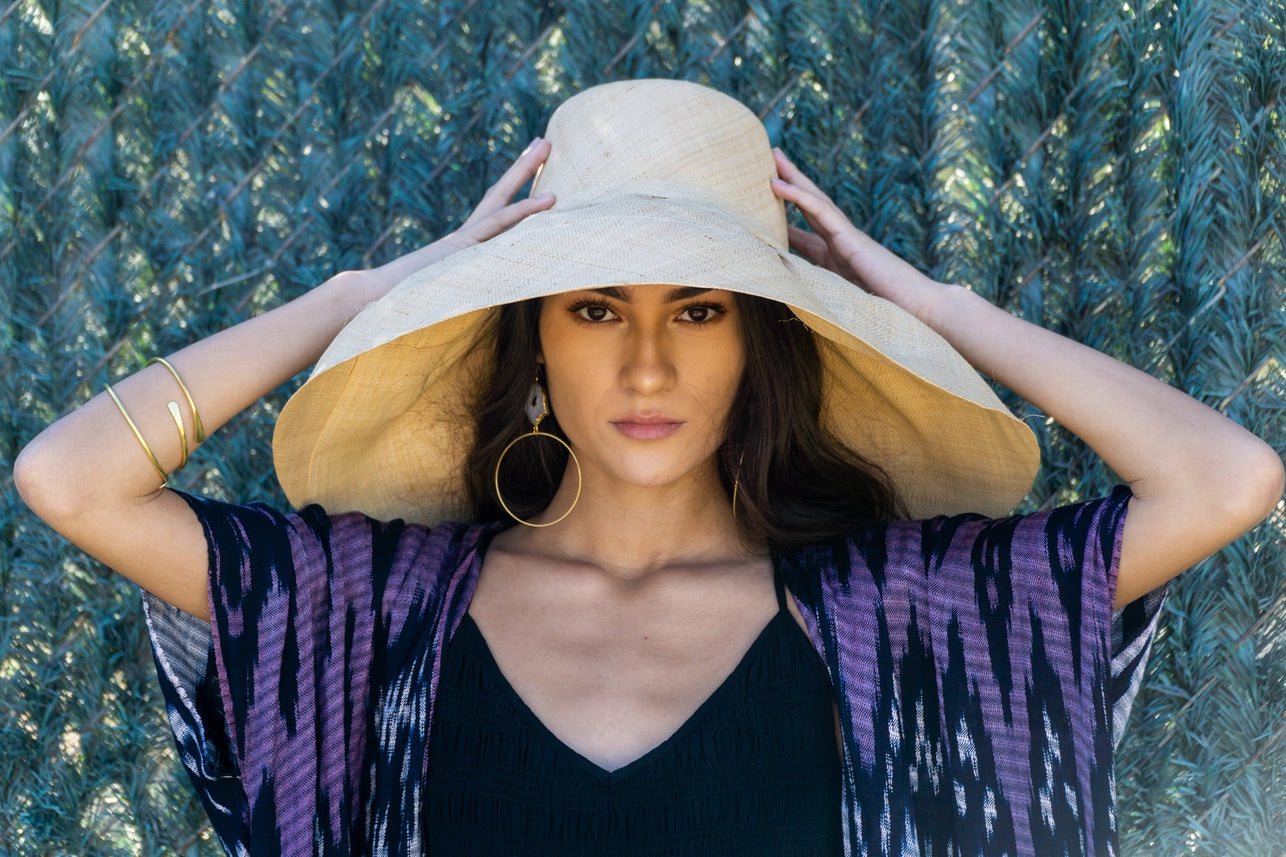 Monica 5" Wide Brim Solid Color Packable Straw Sun Hat