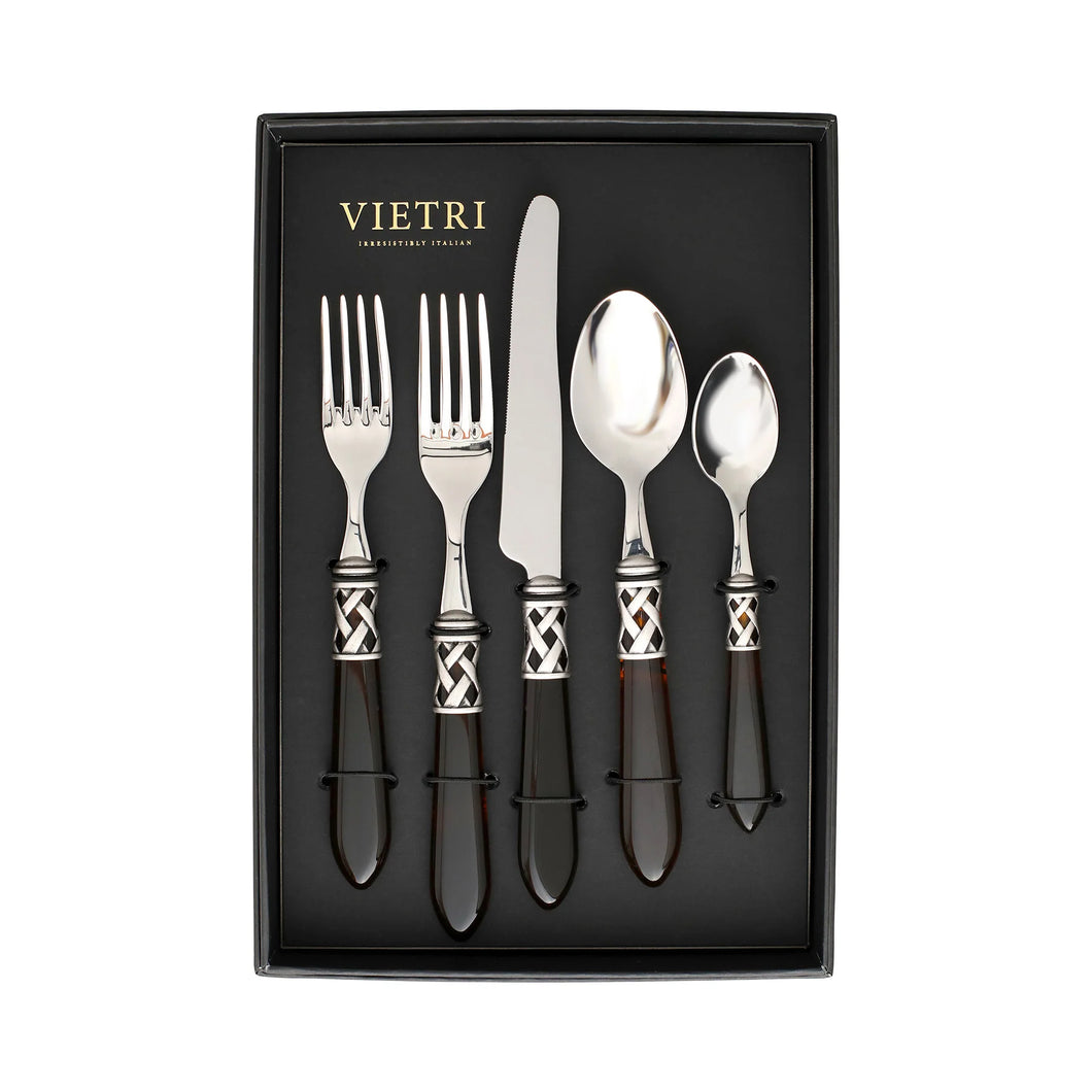 Vietri Bugatti Tortoiseshell Five Piece Flatware Antique Set of 4 Gift Boxed