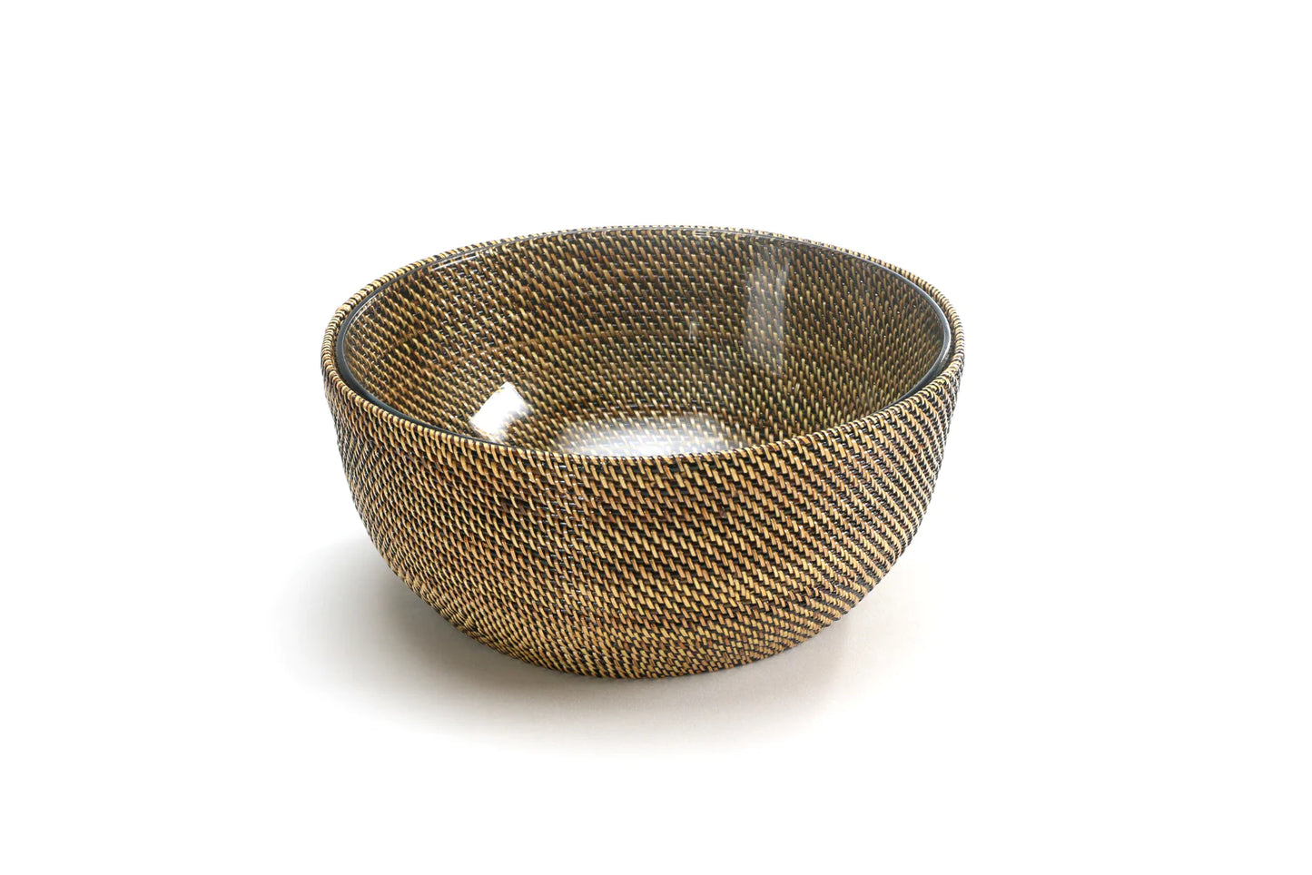 Round Serving Rattan Basket & 11" Glass Bowl