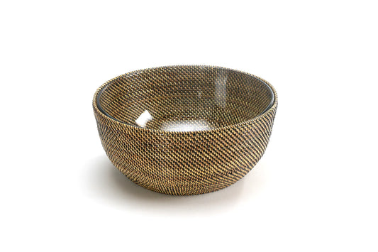 Round Serving Rattan Basket & 11" Glass Bowl