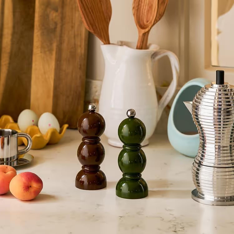 MINI (14cm) Khaki Green Bobbin Salt or Pepper Mill
