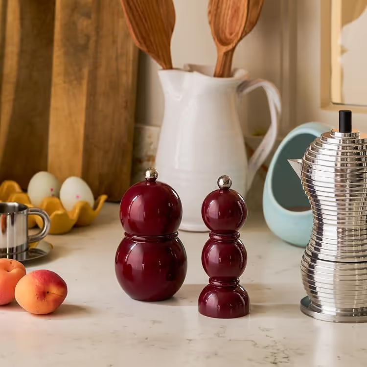 MINI (14cm) Cherry Red Bobbin Salt or Pepper Mill