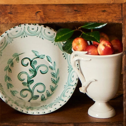 Abigails Casa Nuno Green and White Large Serving Bowl