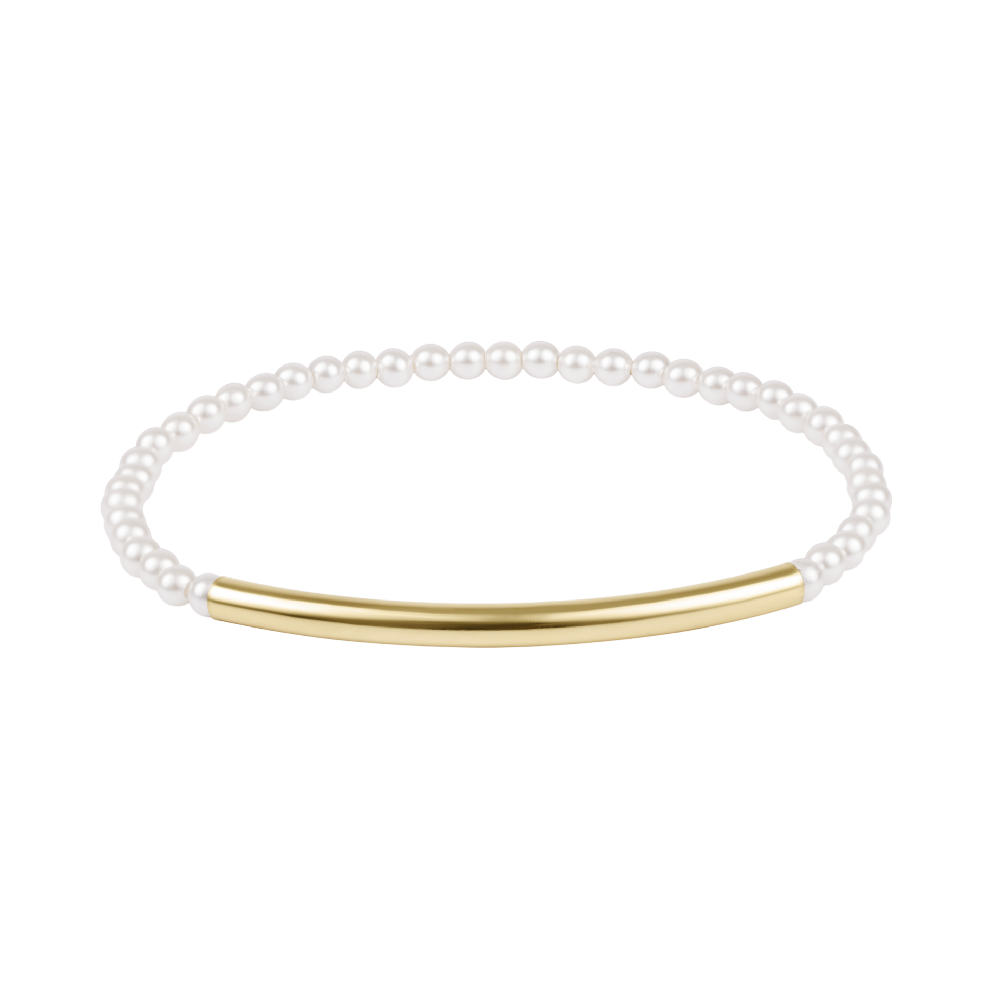 Pearl bracelet with a gold bar on a white background