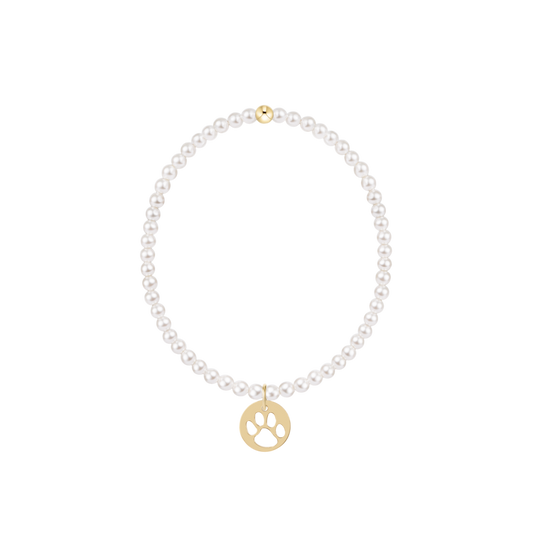enewton Classic Pearl 3mm Bead Bracelet with Paw Print Gold Disc Charm