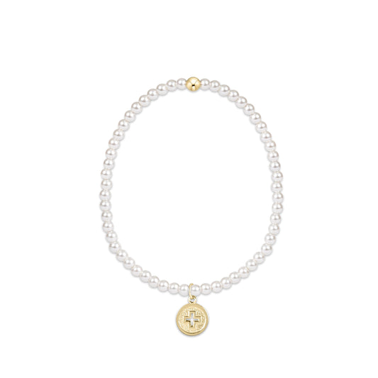 enewton Classic Pearl 3mm Bead Bracelet Signature Cross Gold Disc