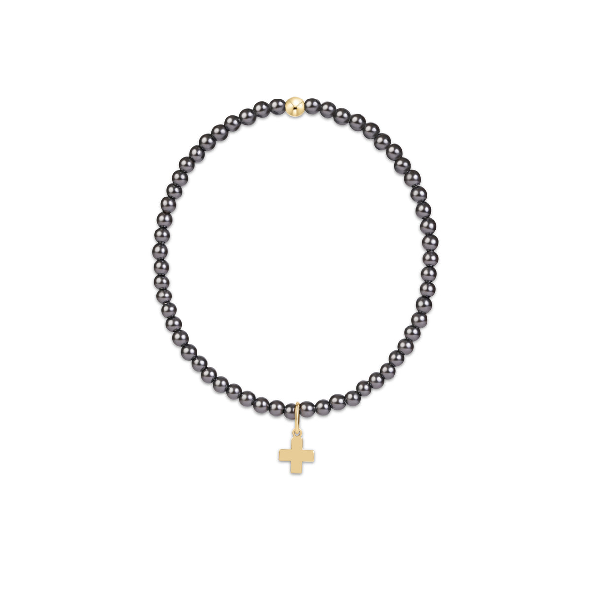 enewton Classic Pearl Dark Grey 3mm Bracelet Signature Cross Gold Charm