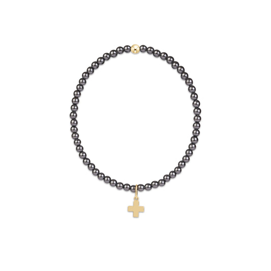 enewton Classic Pearl Dark Grey 3mm Bracelet Signature Cross Gold Charm