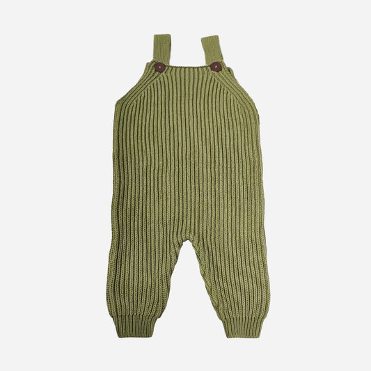 Cotton Brioche Overalls in Moss