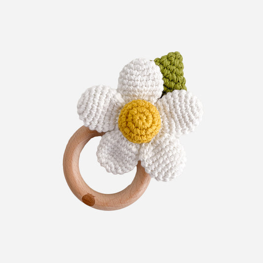 White Flower Rattle Teether