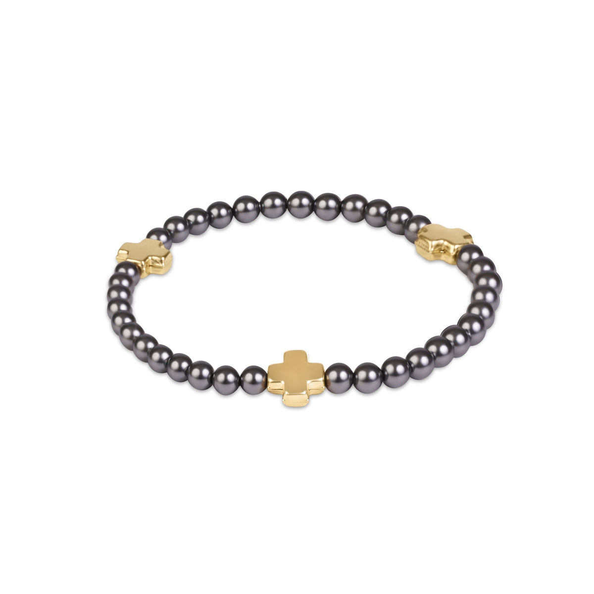 enewton Signature Cross 4mm Pearl Dark Grey Bracelet in Gold