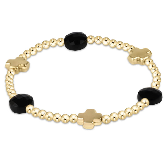 enewton Signature Cross Admire Gold Pattern 3mm Bead Bracelet Faceted Onyx
