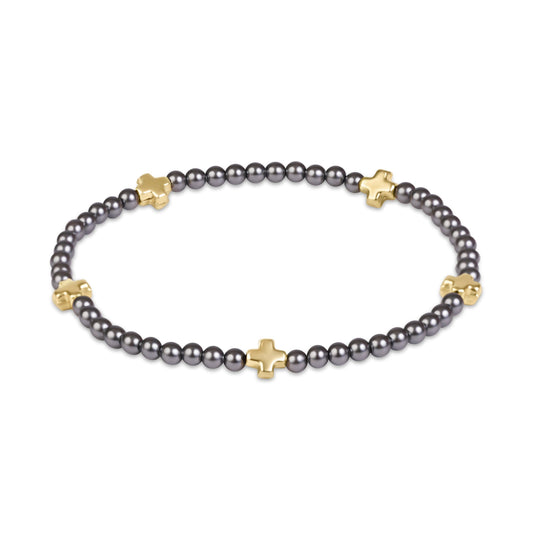 enewton Signature Cross Small 3mm Pearl Dark Grey Bracelet