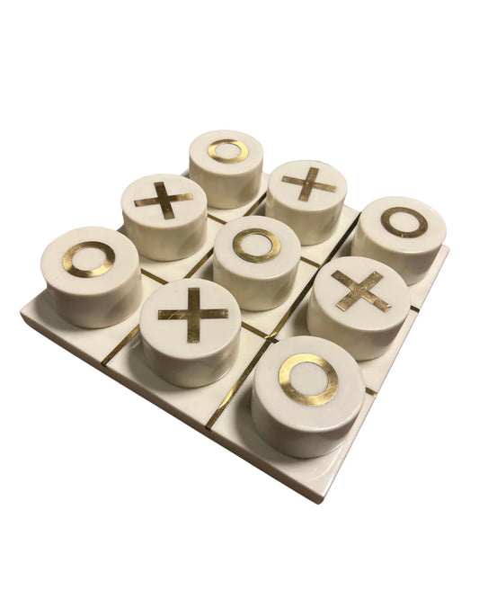 Tic Tac Toe, White Bone with Gold Inlay