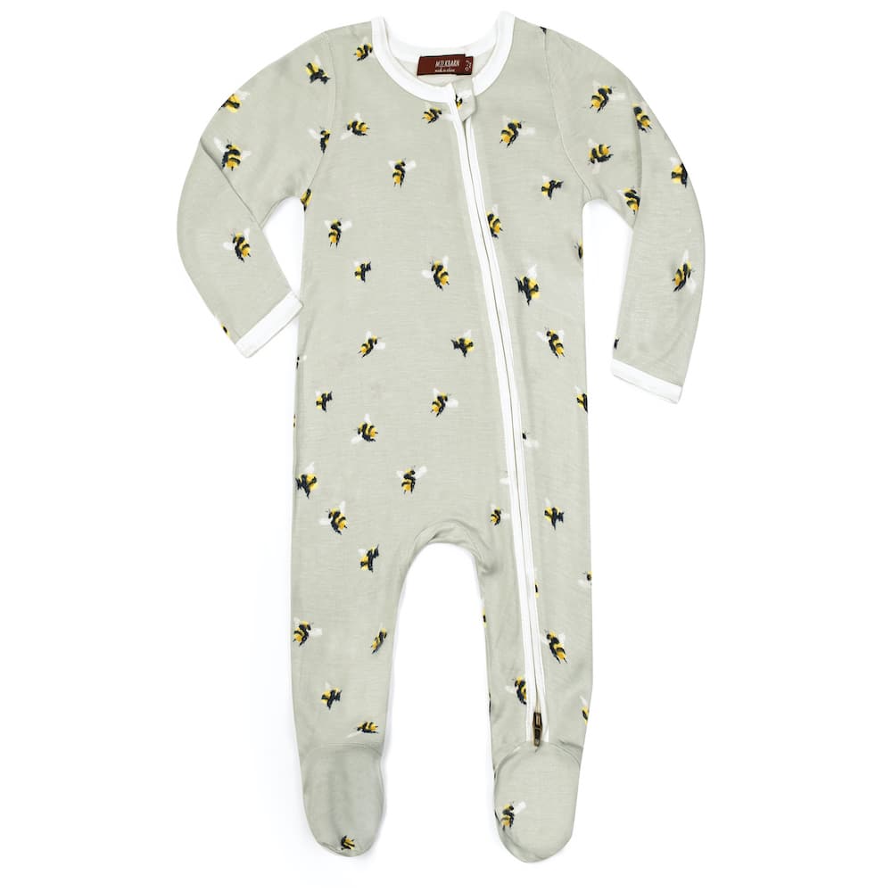 Bamboo Zipper Footed Romper in Bumblebee (0-3M), Milkbarn