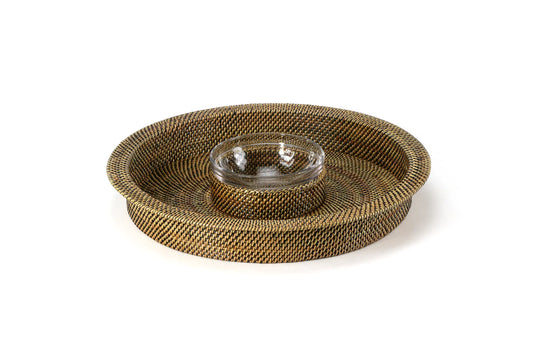Rattan Chip And Dip & Glass Dip Bowl Insert