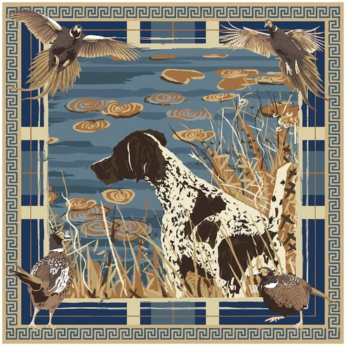 LG Indigo Pheasant Watch Double-Sided Silk Scarf