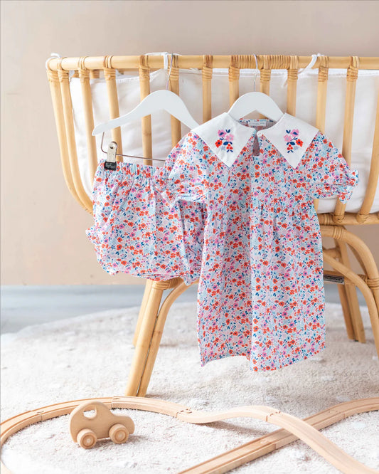 Tiny Flowers Red  Baby Dress| Atelier Babbi