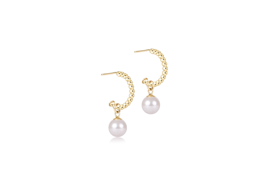 enewton Beaded Classic 1" Post Hoop 2mm Gold Classic Pearl 8mm Charm