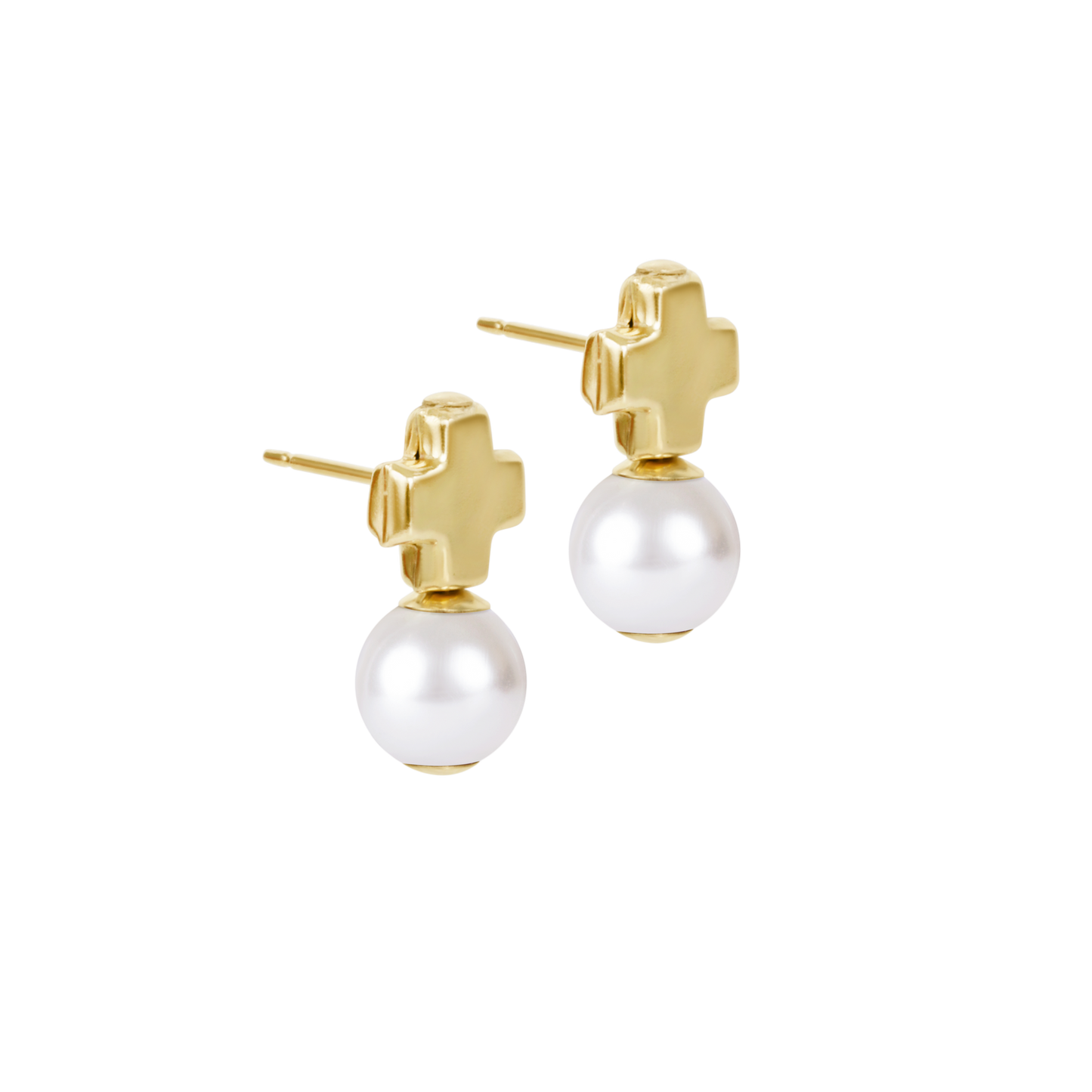 enewton Signature Cross Small Gold Stud, Pearl