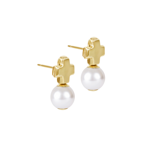 enewton Signature Cross Small Gold Stud, Pearl