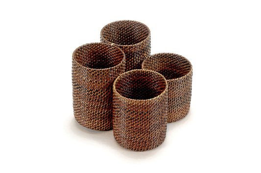 Rattan Flatware Caddy Holder With 4 Compartments