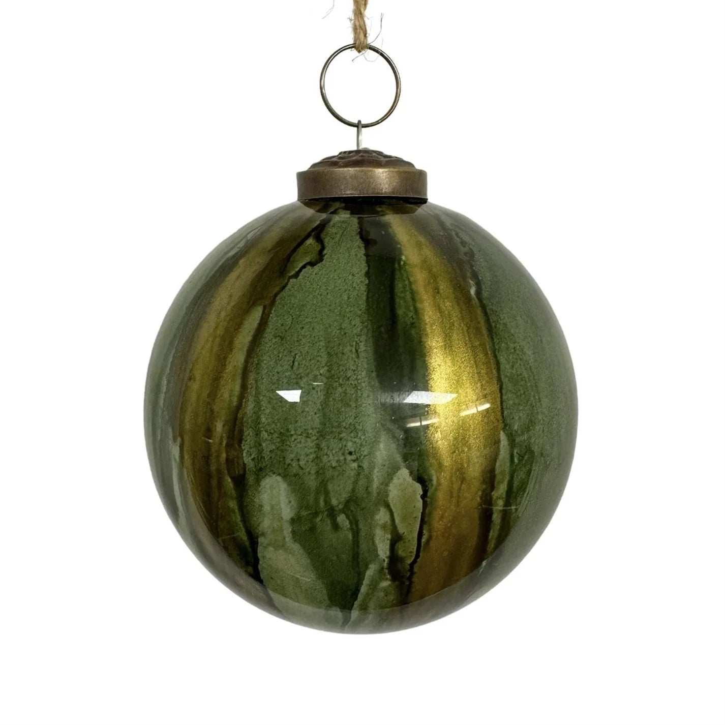 Green Watercolor Glass Ball Ornament, 4"