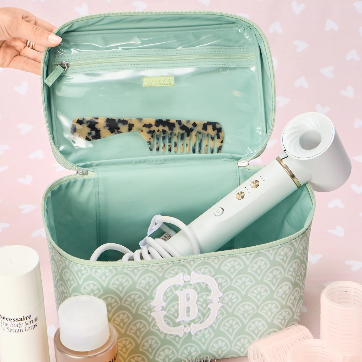 Green Block Print Vanity Case