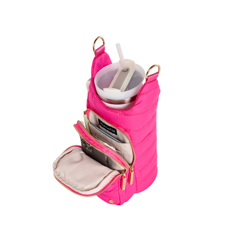 HydroBag in Bright Pink with Handle Zipper and Pink + White Patterned Strap