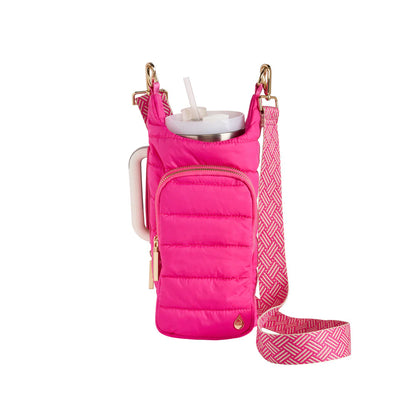 HydroBag in Bright Pink with Handle Zipper and Pink + White Patterned Strap
