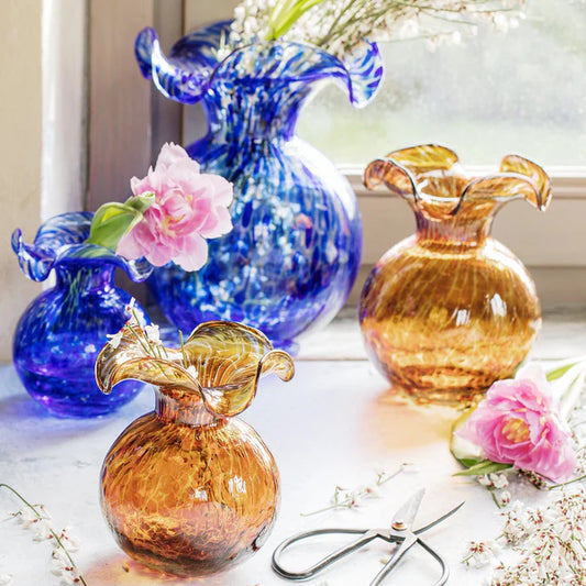 Vietri Hibiscus Small Fluted Vase Brown Tortoiseshell