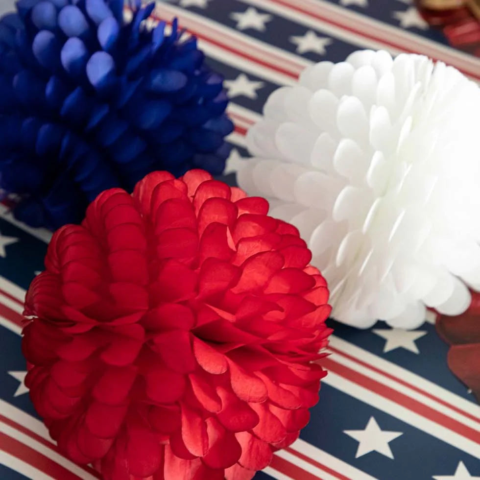 Honeycomb Patriotic Ruffled Balls, Assort. Set of 3